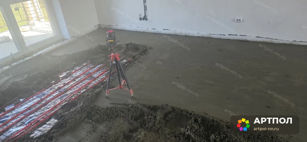 Полусухая стяжка пола 80 мм, 56 м² — дер. Крутая, Кстовский р-н: ход работ