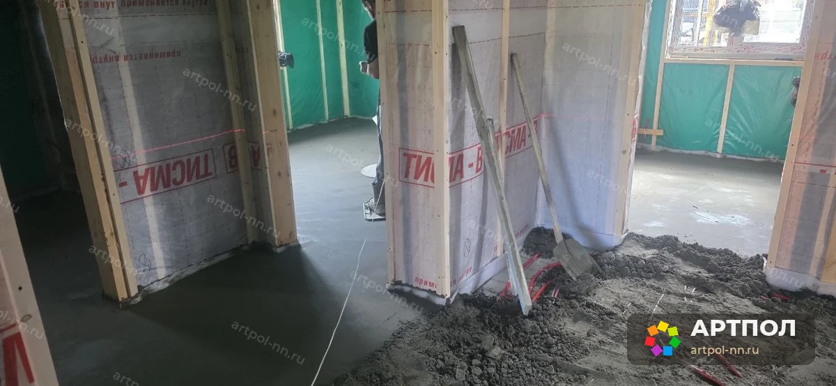 Полусухая стяжка пола 69 мм, 90 м² — с. Спирино, Богородский р-н: ход работ
