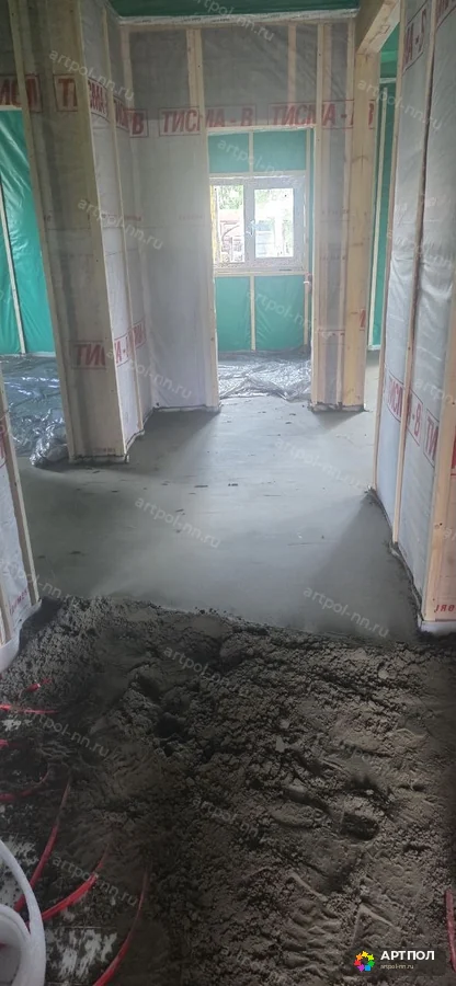 Полусухая стяжка пола 69 мм, 90 м² — с. Спирино, Богородский р-н: ход работ