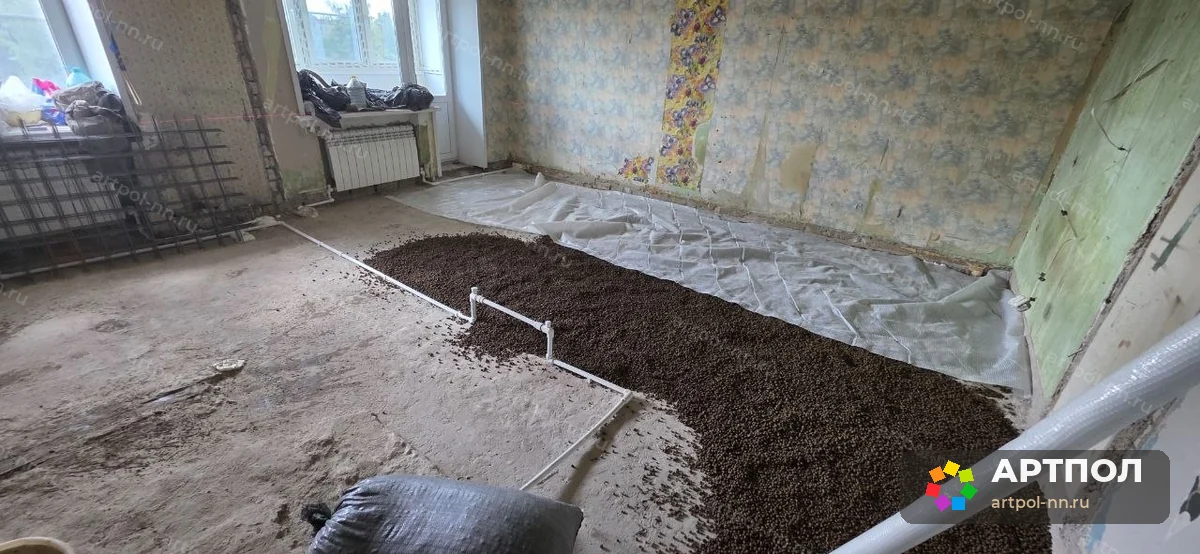 Полусухая стяжка пола 88 мм, 32,8 м² — Кстово: ход работ