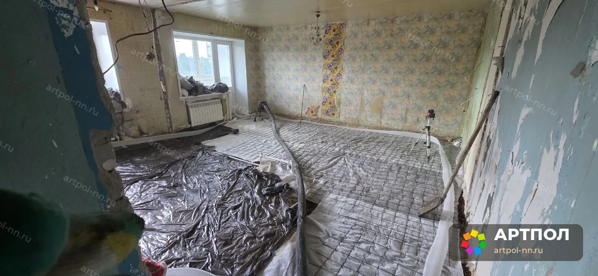 Полусухая стяжка пола 88 мм, 32,8 м² — Кстово: ход работ