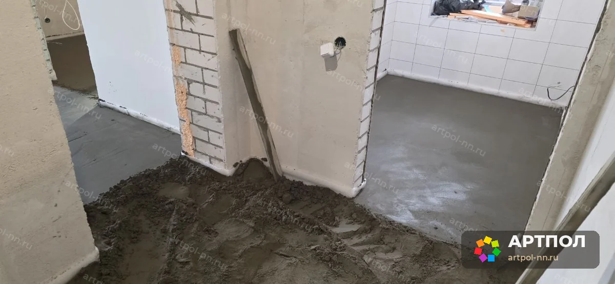 Полусухая стяжка пола 77 мм, 64.5 м² — Нижний Новгород, Приокский р-н: ход работ